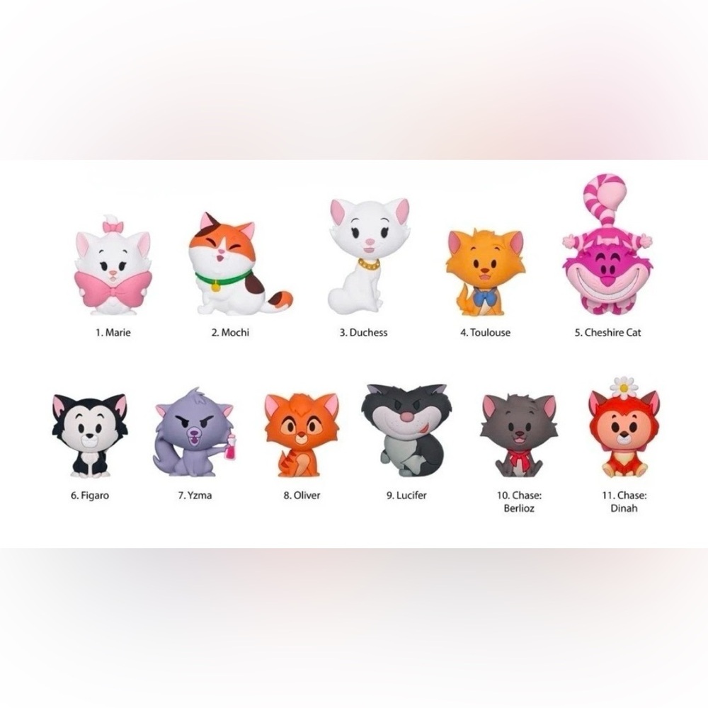 Disney Cats Series 69 Bag Clip Keychain Figaro Cheshire Cat Oliver Lucifer LOT 4